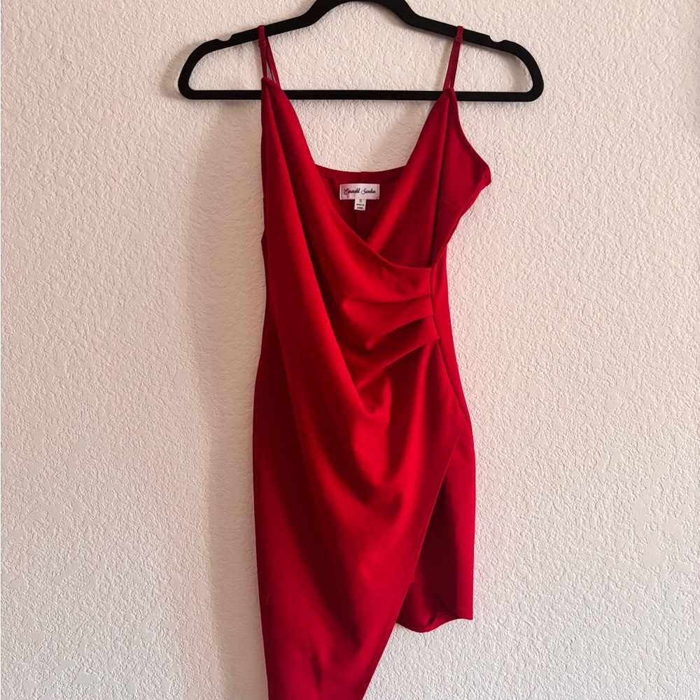 Emerald Sundae Red Asymmetrical Slip Dress